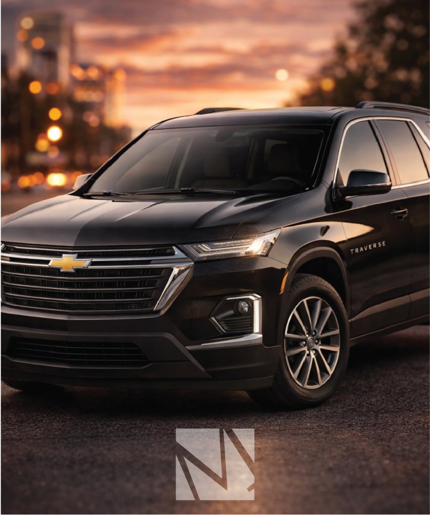 Vehículo corporativo tipo SUV en entorno urbano al atardecer, representando servicios de transporte y logística de Modulare