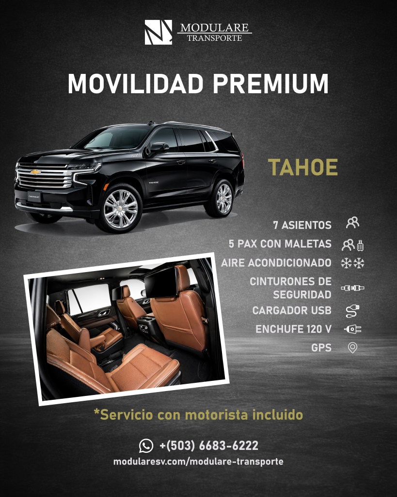 Asientos traseros de Chevrolet Tahoe con acabado en cuero y pantallas, ideal para transporte ejecutivo premium en El Salvador.